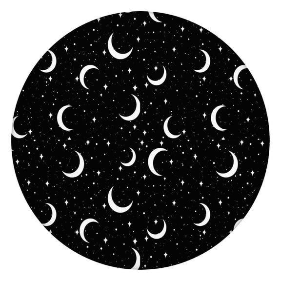 Black Moon Star Pattern Round Fitted Tablecloth with Elastic Edge,Dining Table Cover Waterproof,Outdoor Round Tablecloth for Camping,Dining,Indoor and Outdoor