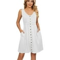 thumbnail image 1 of RKSTN Robe d'Été pour Femmes, Robe Sans Manches à Col en V de Couleur Unie avec Poches, Robes de Plage, Robes Grande Taille pour Femmes, 1 of 8