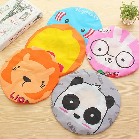 jiaroswwei 1 Set Waterproof Shower Cap Cartoon Pattern PVC Stretchy Adjustable Bath Cap for Bathroom