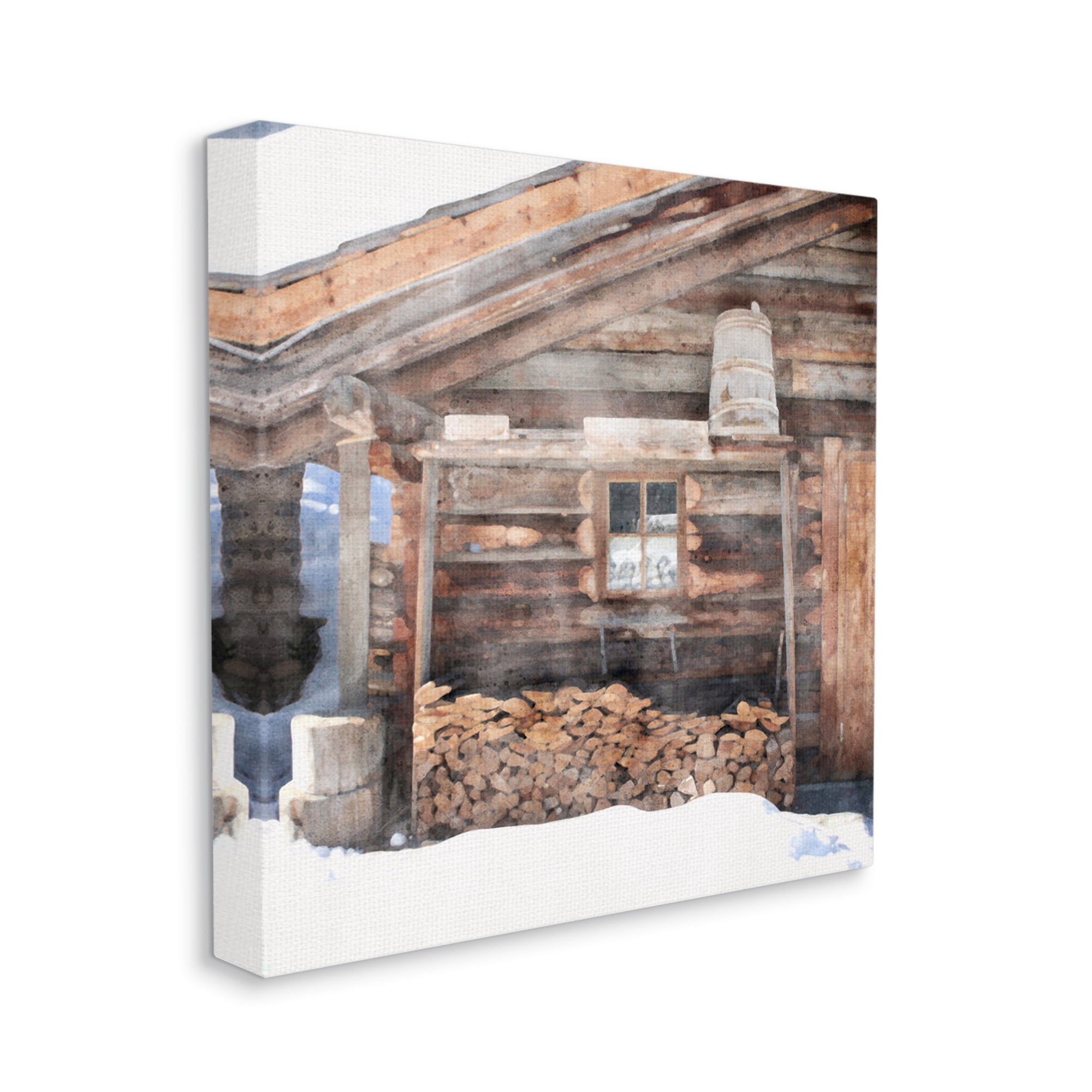 Stupell Industries Lumber at Winter Cabin Travel & Places Painting Gallery Wrapped Canvas Print Wall Art, 30 x 30