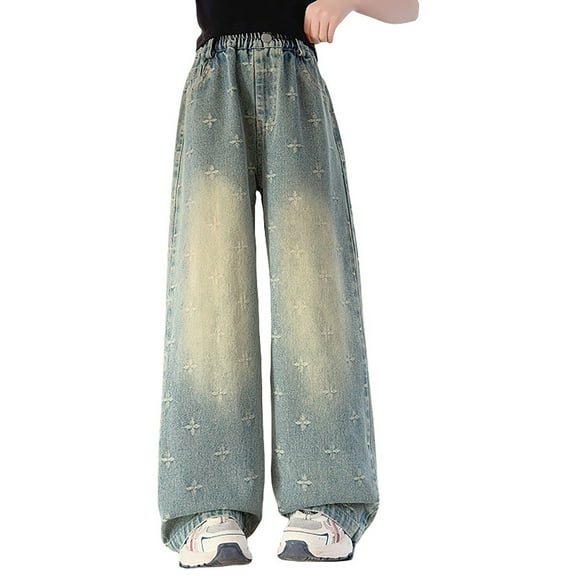 ZPYESWOW Baggy Cargo Jeans Petite Flare Pants Girls Warm Pants Teen Girl Clothes 14-16 Years Old Girl Size 14-16 Clothes for Girls 7-8 Gifts for 9, Blue 11-12 Years