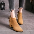 thumbnail image 2 of Jsaierl Womens Ankle Boots Slip on Pointed Toe Chunky Block Mid Heel Short Booties Leather Elastic Panel Casual Chelsea Western Booties, 2 of 5