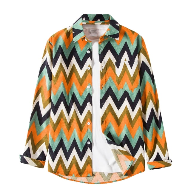Awdenio Men's Printed Lapel Printed Shirt Jacket