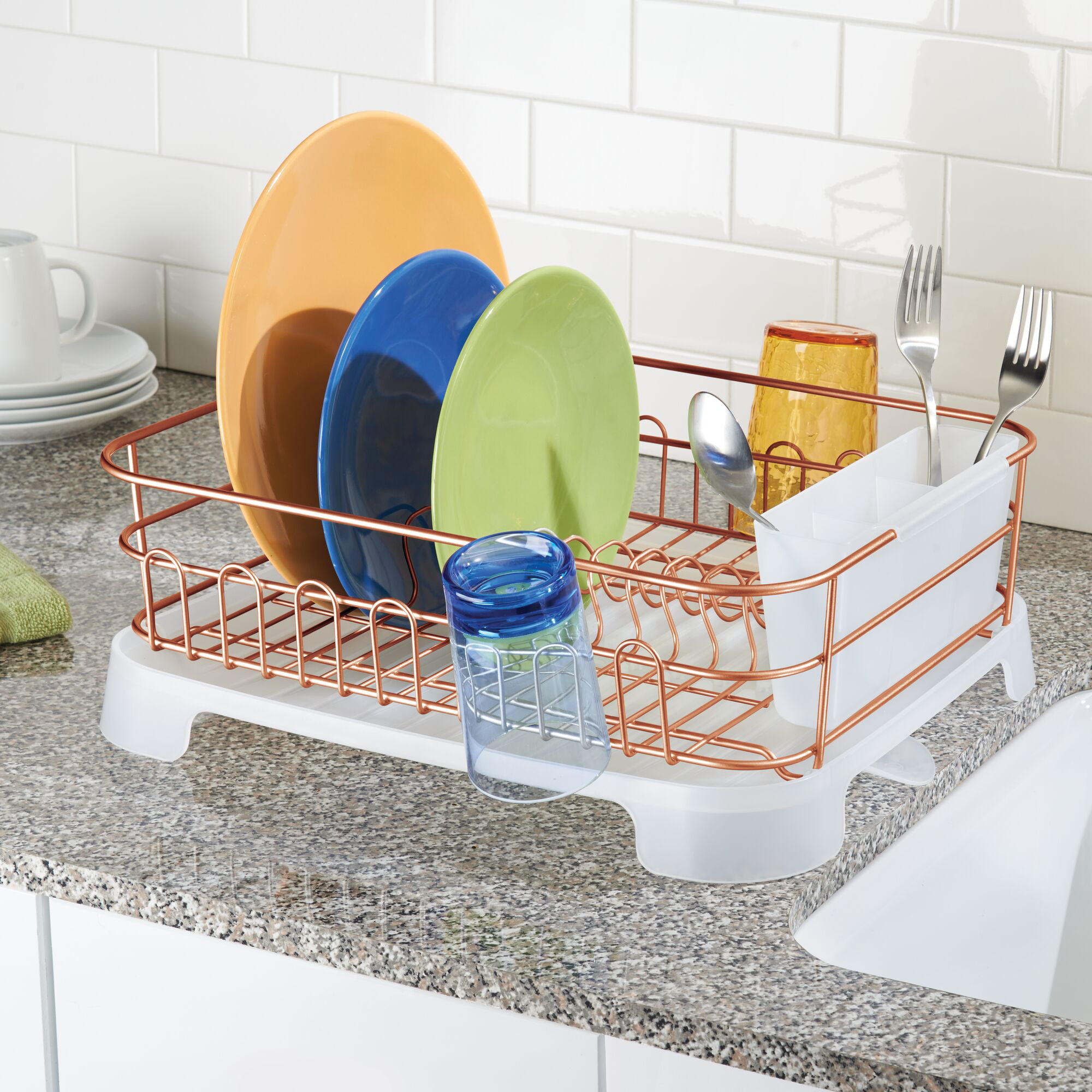 mDesign Alloy Steel Sink Dish Drying Rack Holder - Graphite Gray/Slate