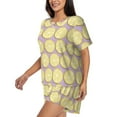 thumbnail image 2 of Kdxio Yellow Lemon Slices Print Pajamas Sets for Women Short-Sleeved Pjs with Lounge Shorts Two Piece Sleepwear S-4XL, 2 of 9