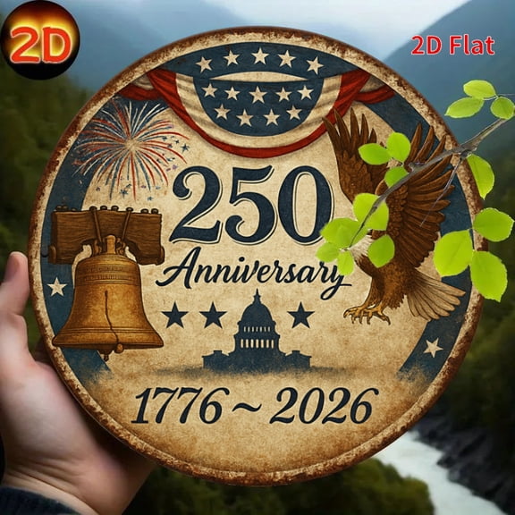 250Th Anniversary Aluminum Plaque of The USA - Patriotic Eagle Decoration from 1776 to 2026 Wall Decor, 1pc, 8" Wall Art Sign, Metal Signs, For Office, Cafe, Bedroom Room, Home, Bathroom, 2D Flat