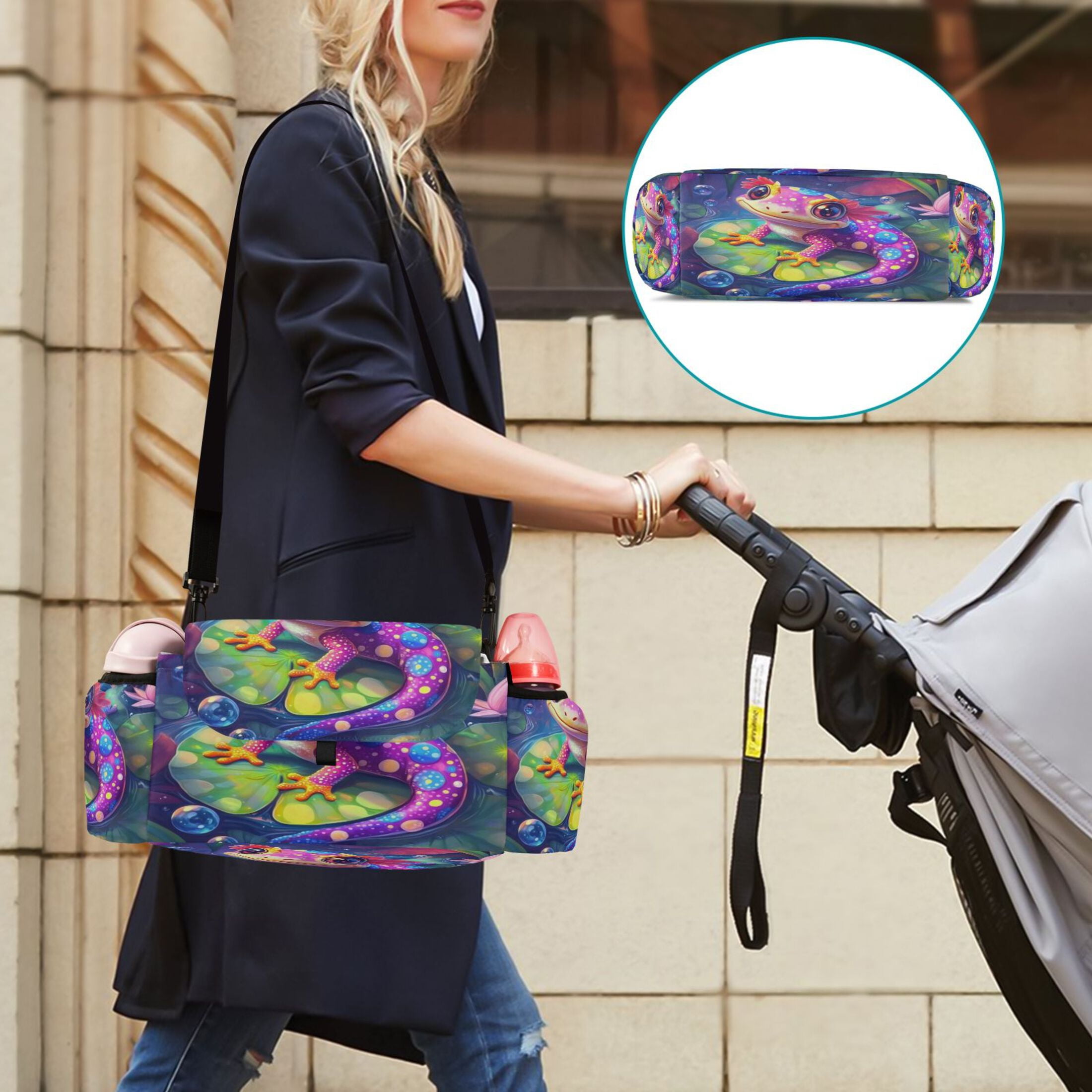 DIXRUYEE Stroller Organizer Colorful Frog Printed