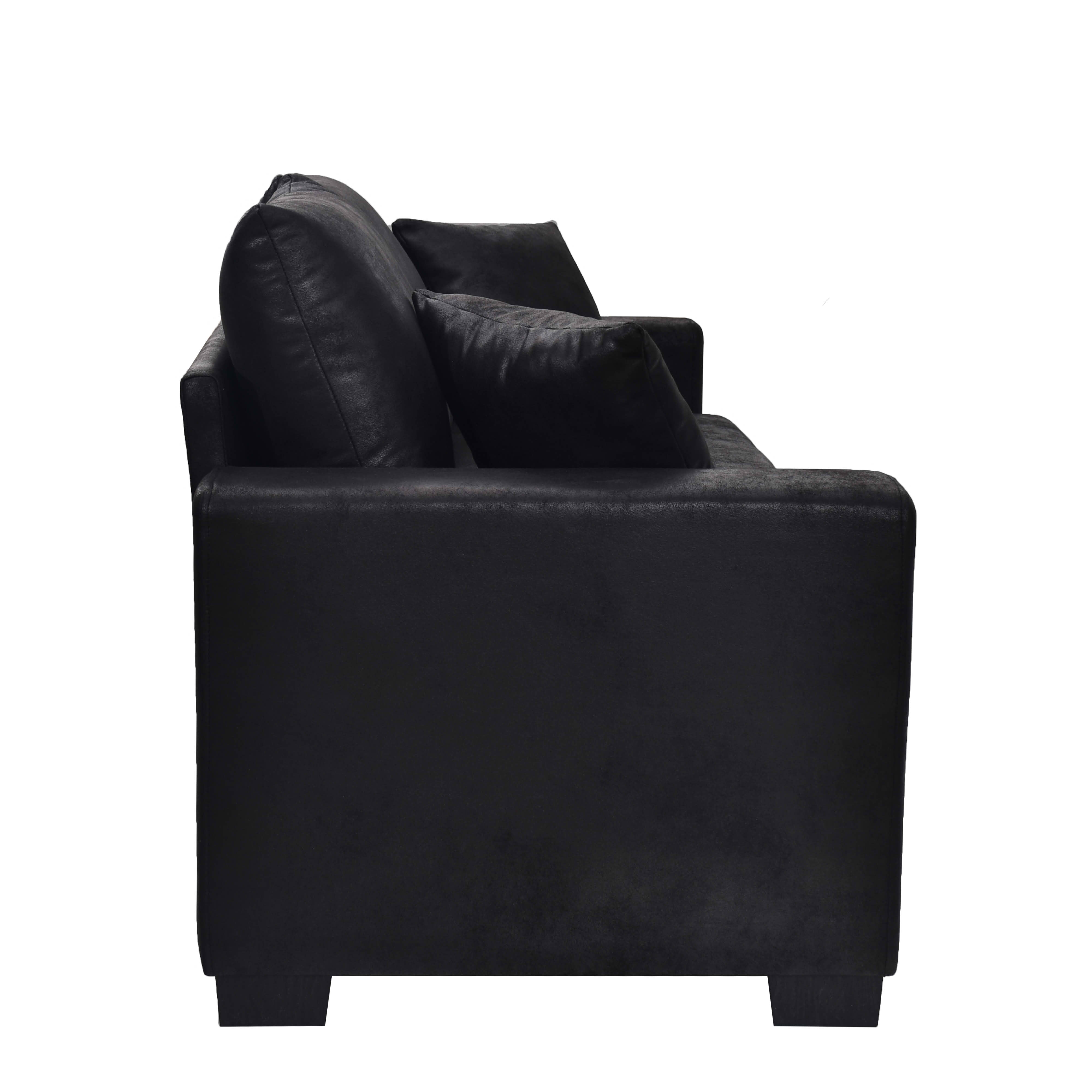 MAYEERTY 69 Inch 2‑Seater Upholstered Sofa, Textured Fabric Couch with 2 Throw Pillows and Plastic Legs for Apartment, Living Room, Home Office