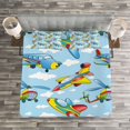 thumbnail image 3 of Ambesonne Plane Quilted Bedspread Set 3 Pcs, Planes and Helicopters, King Size, Yellow and Blue, 3 of 3