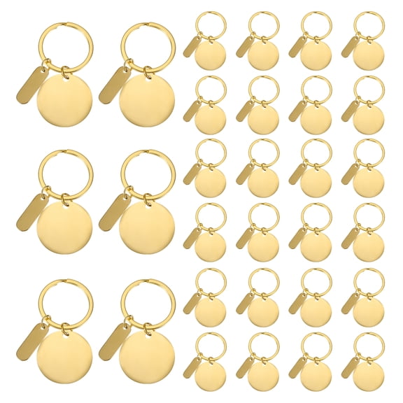 Uxcell Stainless Steel Engraving Keychain Blanks, 30Pcs Metal Laser Engravable Stamping Blanks, Gold (Round)