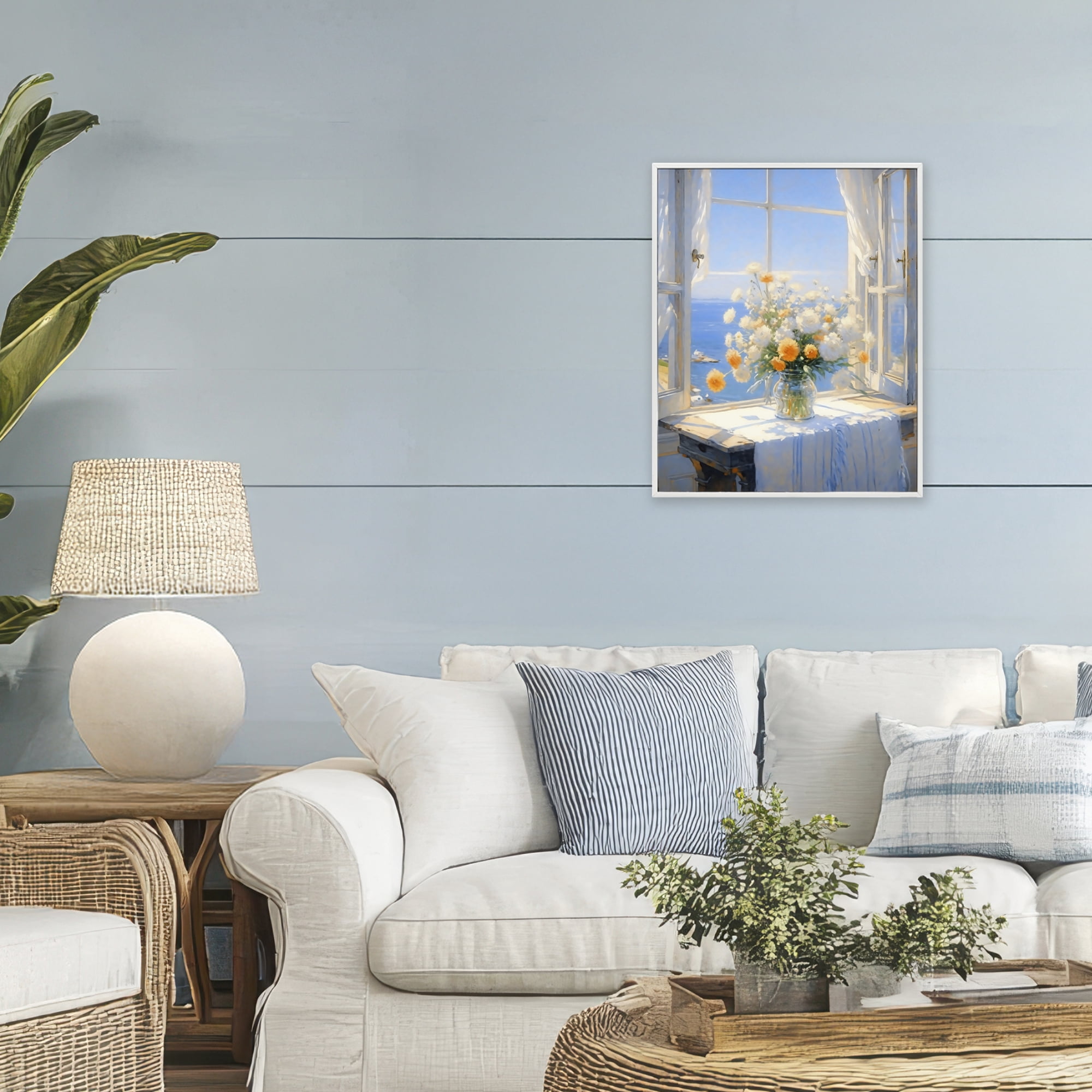 Stupell Industries Floral Window View of Sea White Framed Giclee Art, design by Creative Studio