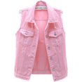 thumbnail image 1 of Chaleco de mezclilla desgastado sin mangas para mujer, color caramelo Rosado G Rosado G Xishao ropa, 1 of 2