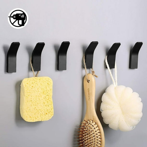 Ganchos Adhesivos Negros - Colgador De Toallas Gancho para Toallas De Baño De Acero Inoxidable, 6 Paquetes De Ganchos para Perchero Montados En La Pared,Black