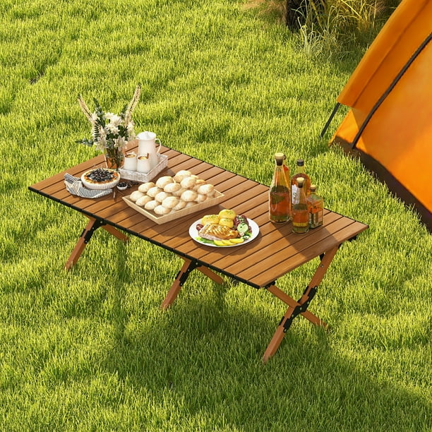 Costway Folding Aluminum Camping Table with Carry Bag Roll-Up