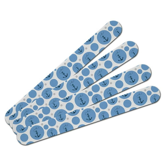 Anchor with Rope Nautical Sea Navy on Blue Double-Sided Nail File Emery Board Set 4 Pack