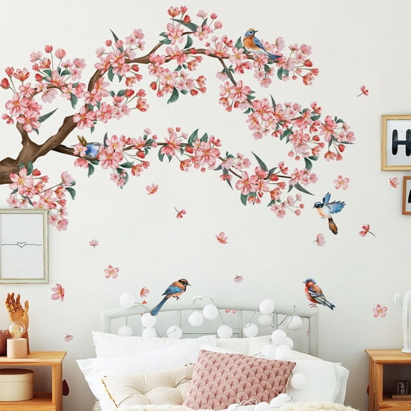 Flower Wall Stickers Murals, Bird Floral Butterfly Wall Decor Decals Peel and Stick Floral Wall Home Glass Window Art Decor for Bedroom Living Room Nursery Offices Home Gifts for Mom
