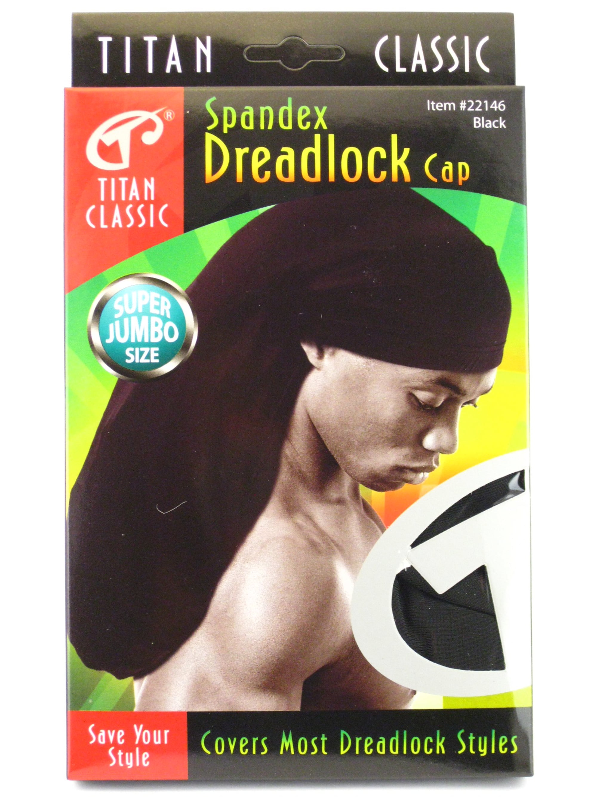 Titan Classic Unisex Adult Black Spandex Dreadlock Cap Hat - Super Jumbo Size