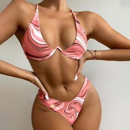 

Finelylove Modest Swimsuits For Women Lightly Lined Sport Bra Style Bikini Red S