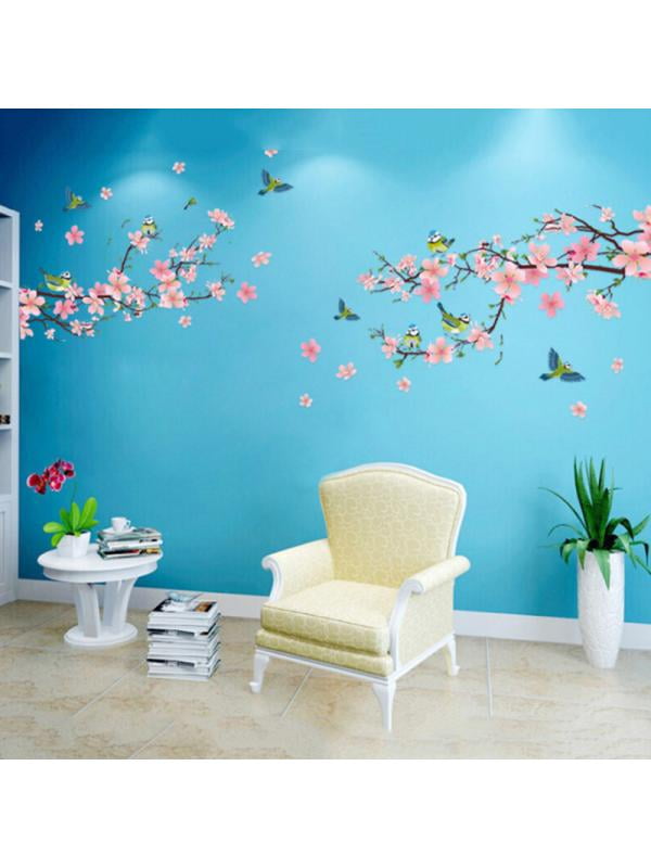 Peach blossom Blue flower tree Wall decal Removable sticker kids nursery decor
