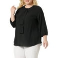 thumbnail image 4 of GRACE & GRANDEUR Women's Plus Size Tops Work Round Neck Ruffle Chiffon Blouse Office Top 2X Black, 4 of 6