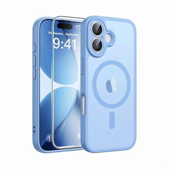 ZHU997 for iPhone 17 Phone Case: Magnetic Translucent Matte [Full Covered Camera Protection] [Screen Protector] Military Grade Shockproof Slim Cover Drop Proof Protective Cases - Light Blue