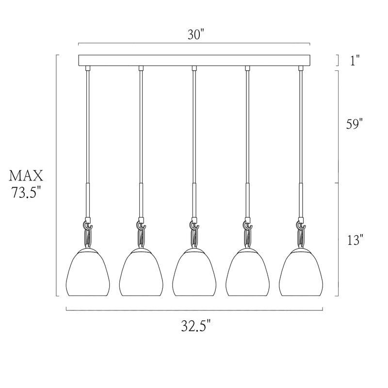 LNC 5-Light Matte Black Modern Textured Glass Linear Pendant Kitchen Island Light