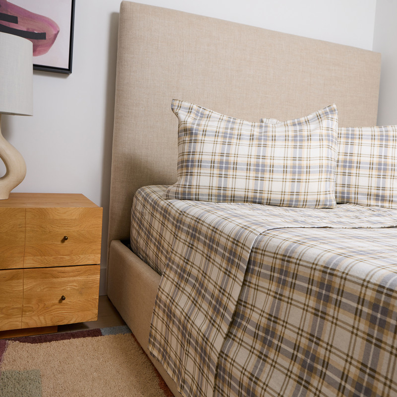 Melly Plaid 100% Cotton 4-Piece Queen Flannel Sheet Set