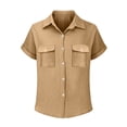 thumbnail image 5 of STETMN Women's Cotton Gauze Blouse Casual Roll Short Sleeve Shirt Collared Button Down Shirts with Pockets for Officewear, 5 of 6