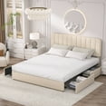 thumbnail image 2 of VECELO Upholstered Platform Bed Frame with 4 Storage Drawers, King Size Bed Frame with Adjustable Headboard, No Box Spring Needed, Beige, 2 of 7
