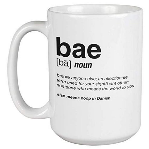 Bae Also Means Poop In Danish Hilarious Coffee & Tea Gift Mug For A Language Teacher, Writer, Journalist, Girlfriend, Boyfriend, Wife, Husband, Linguists, Men, And Women (15oz)