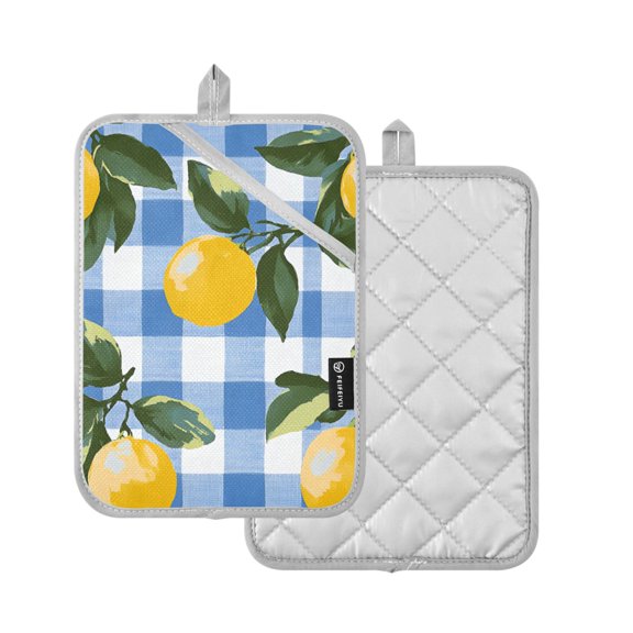 Yayeee Pot Holders Kitchen Heat Resistant with Pocket 7"x9.8" Cotton Oven Cooking Hot Pads, Light Blue Plaid