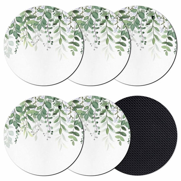 Green Leaves Coasters Set of 6, Absorbent Coasters for Drinks, Summer Botanical Coaster for Desk Coffee Table Protection, Home Decor House Warming Gifts 4"