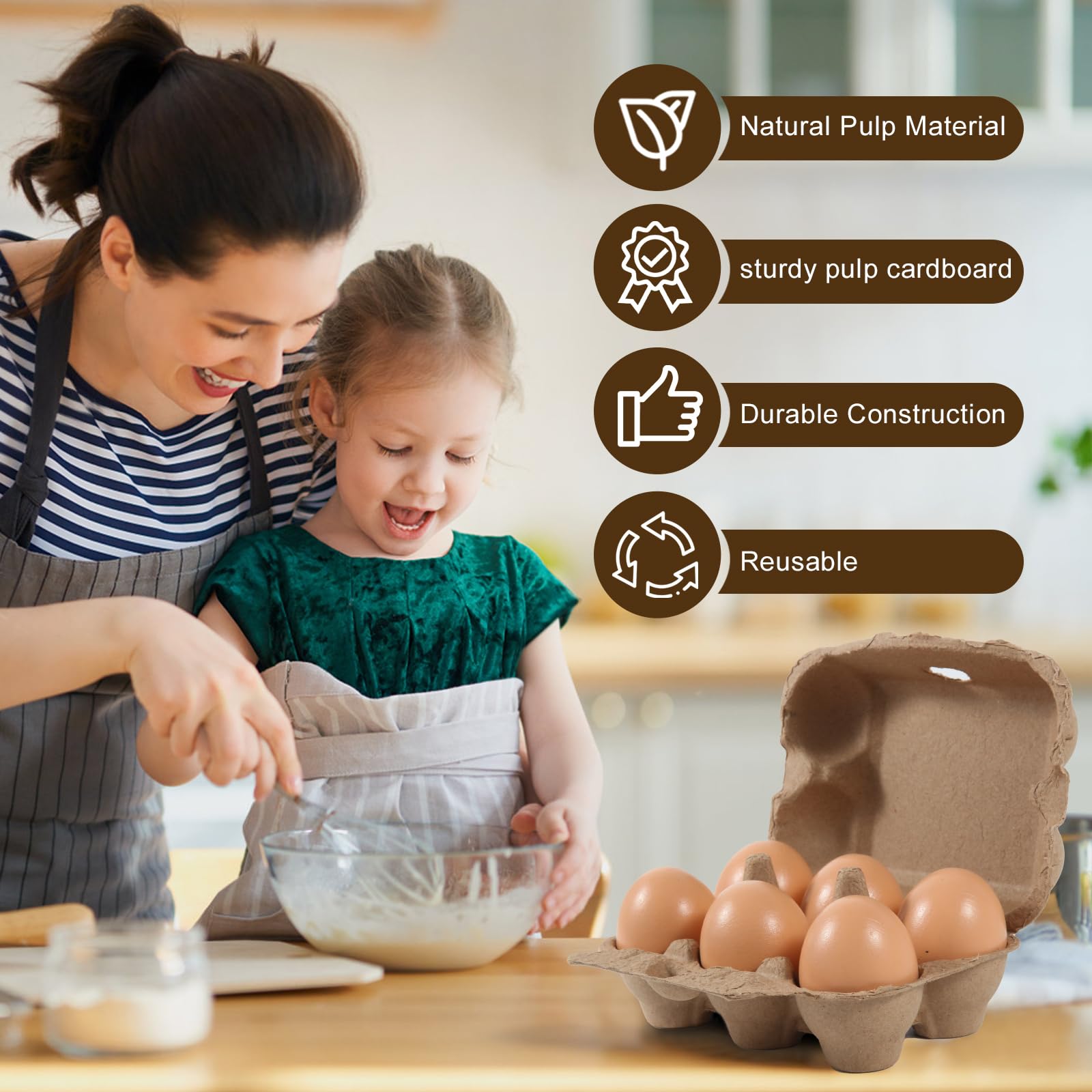 40 Pack Half Dozen Egg Cartons, Heavy-Duty Paper Pulp Egg Containers, Reble and Biodegradable, Perfect for Small Farms and Homesteaders