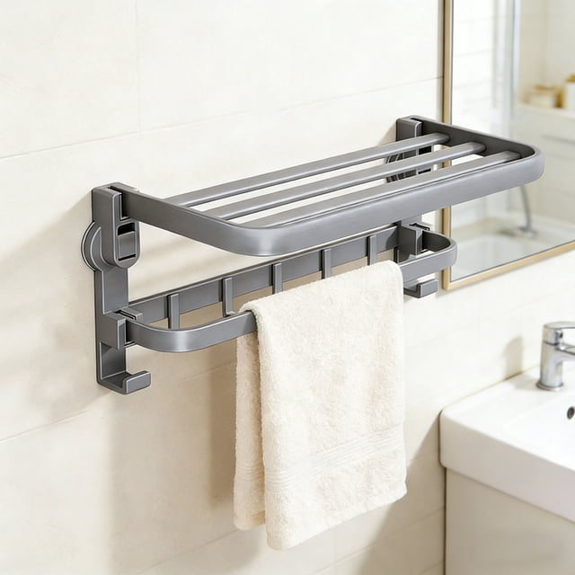 BotaniNest Fold Up 90°Towel Holder Vacuum Suction Cup Wall Mounted Towel Racks Home Bathroom Towel Hanger