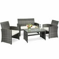 thumbnail image 2 of Costway Ensemble de Mobilier de Terrasse en Rotin 4 Pcs, Conversation, Dessus de Table en Verre, Sofa Coussiné, 2 of 10