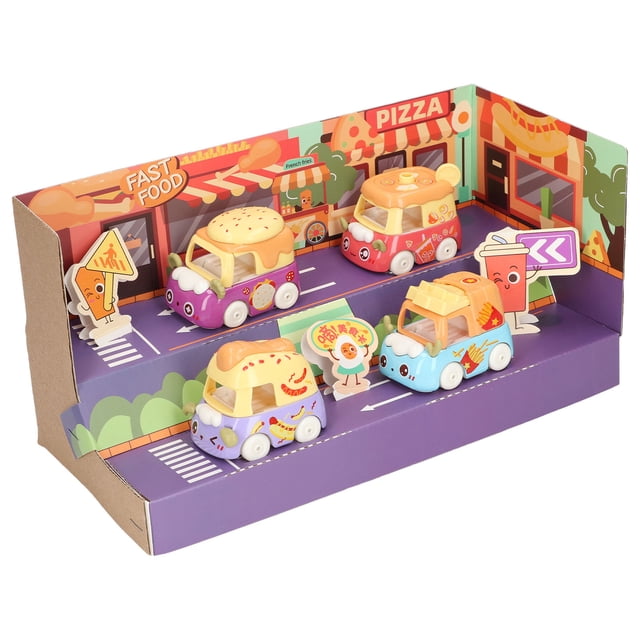 Coches de juguete con motor de fricción, minijuego de vehículos de tracción trasera para niños pequeños, regalo para niñas, coche de aleación de comida rápida