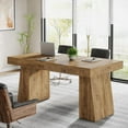 thumbnail image 4 of Finmind 55.1" W Conference Table for 4-6 People, Modern Meeting Table with Thick Tabletop and Double Trapezoidal Legs, Small Wood Seminar Desk Office Furniture for Conference Room, Light Brown, 4 of 7