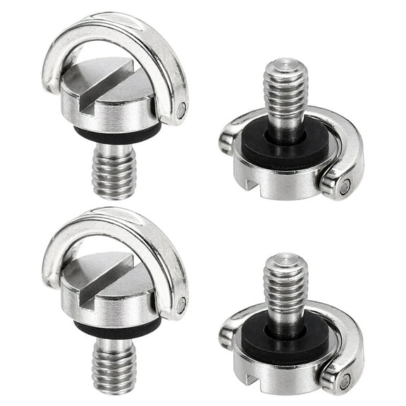 Uxcell 1/4" Stainless Steel D Ring Screw, 4Pcs Ring Camera Screws Fixing Screw for Cameras Shoulder Straps Wrist Strap Sling, Silver