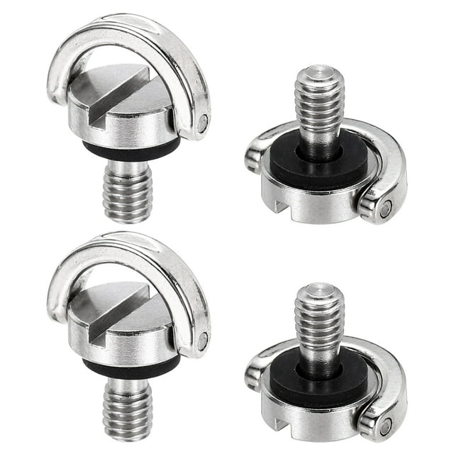 Uxcell Tornillo en D de acero inoxidable de 1/4", 4 Pcs Tornillos de cámara para fijación de correas de hombro, correa de muñeca, sling, Plata