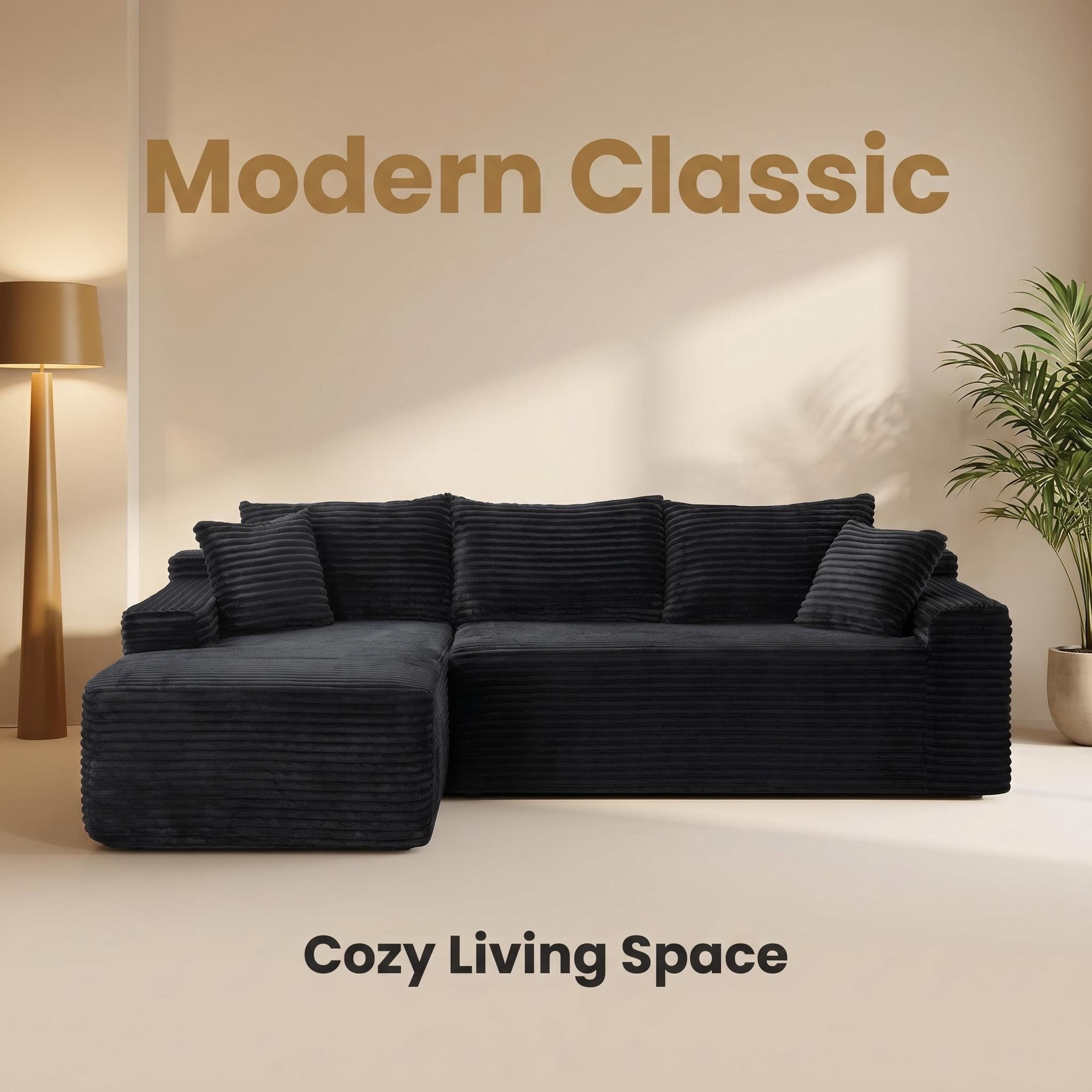 avobird Cloud Modular Sectional Sofa Couch Ottoman, Black