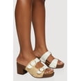 thumbnail image 2 of Women's Metallic Buckle Double Banded Open Toe Block Heels, 2 of 3