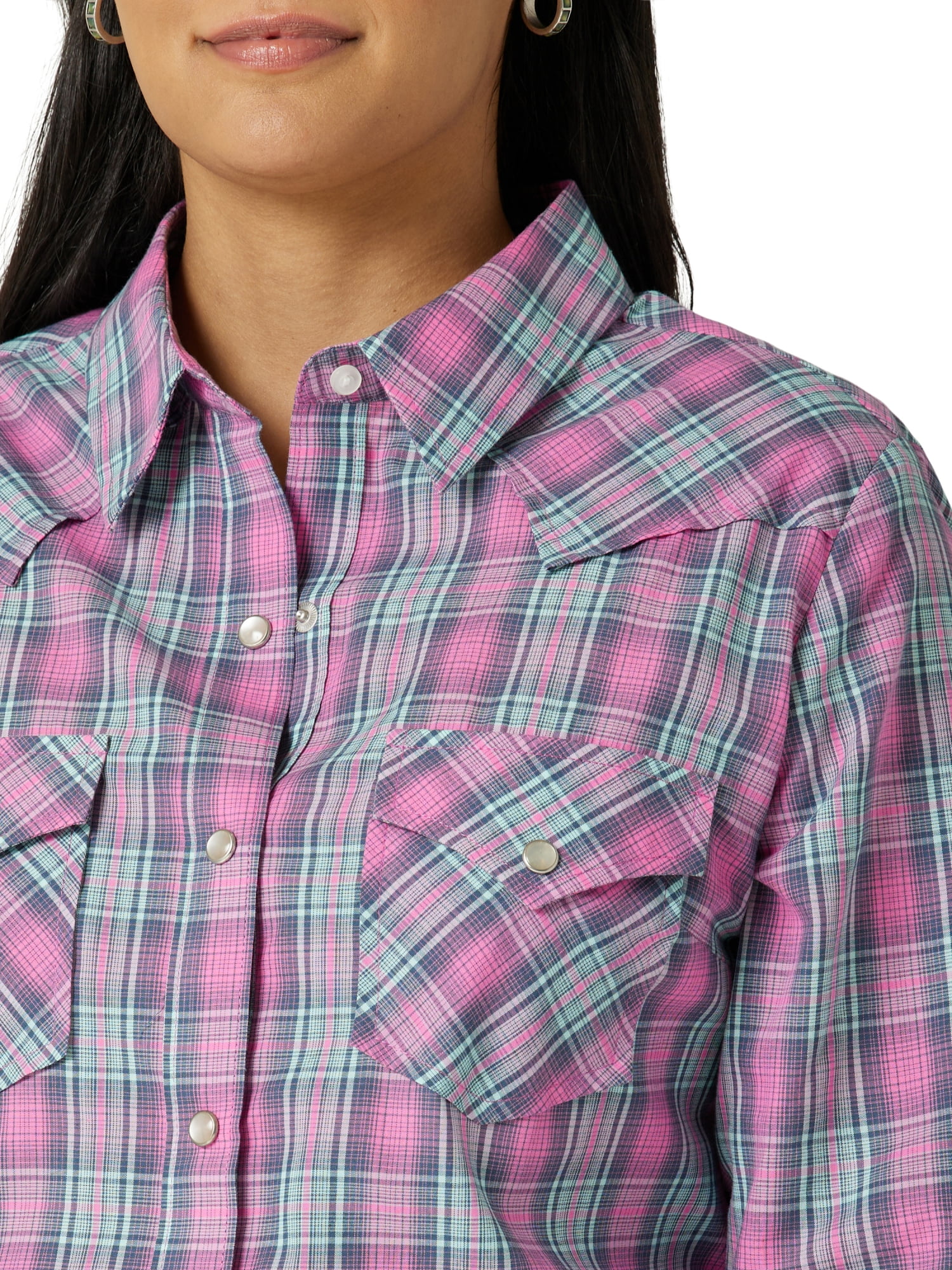 Wrangler® Women's Long Sleeve Western Snap Plaid Shirt