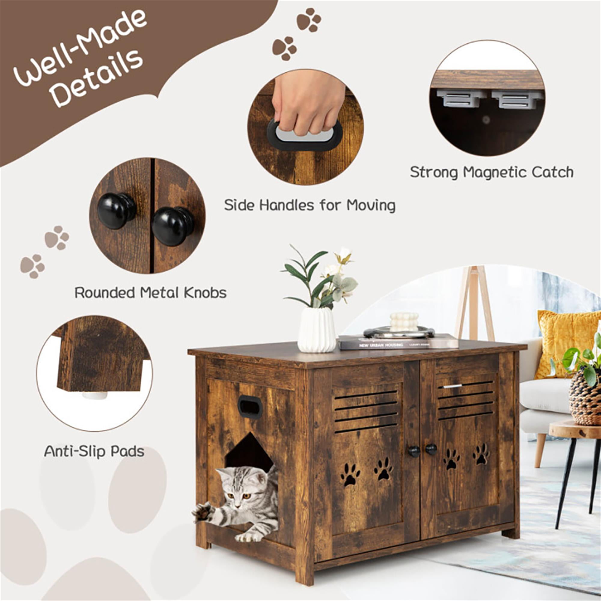 resenkos 27" Cat Litter Box Enclosure, Hidden Litter Box Furniture, Wood Cat House Washroom Cabinet Fit for Most of Cat and Litter Box, Brown