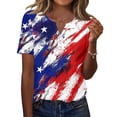 thumbnail image 2 of IYYVV July 4Th Short Sleeve T-Shirt for Women V-Neck Star Graphic Tees Henley Summer Shirt Casual Loose Fit Tops Blue L, 2 of 5