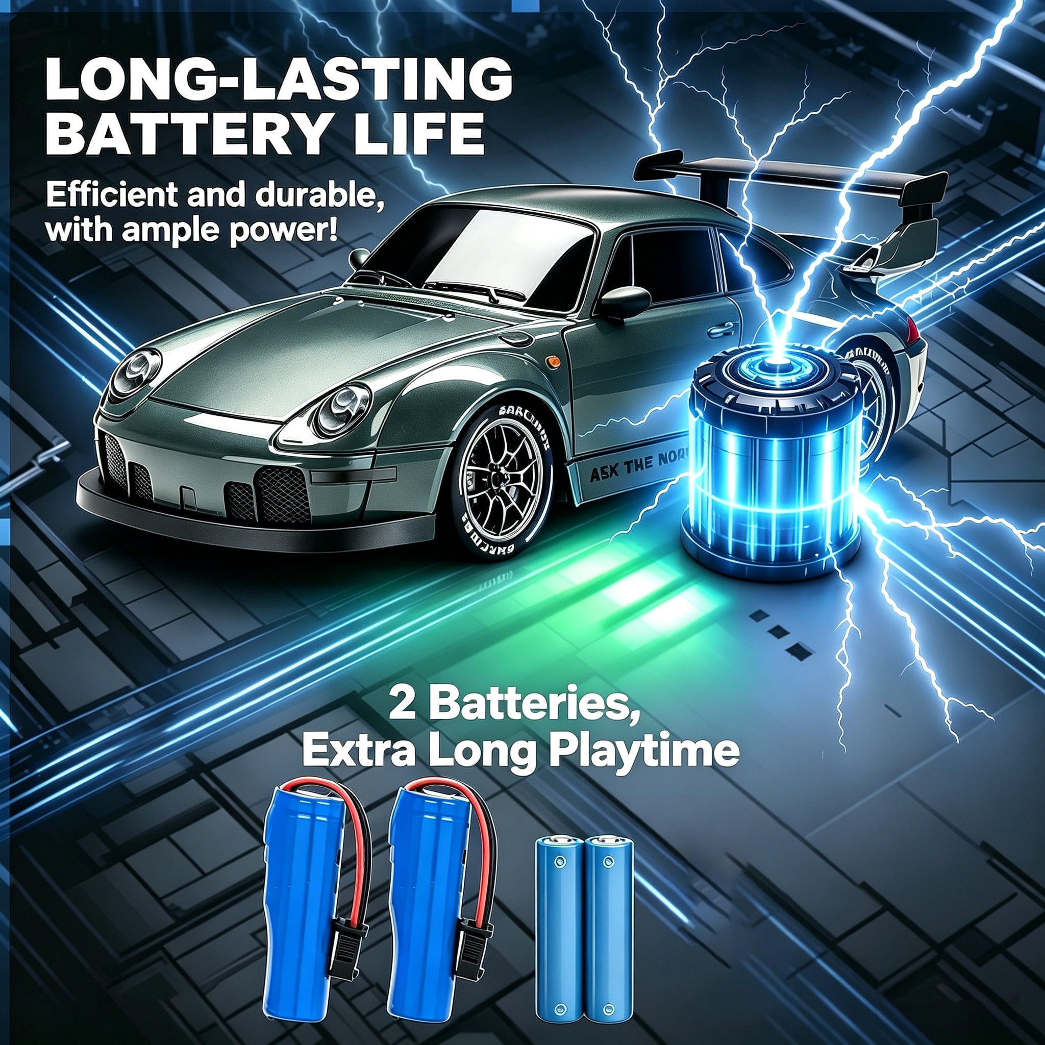 Storvive RC Drift Car, 1:24 Remote Control Car, 20KM/H 4WD High Speed RC Race with Two Batteries, LED Lights, Vehicle for Adults Boys Girls