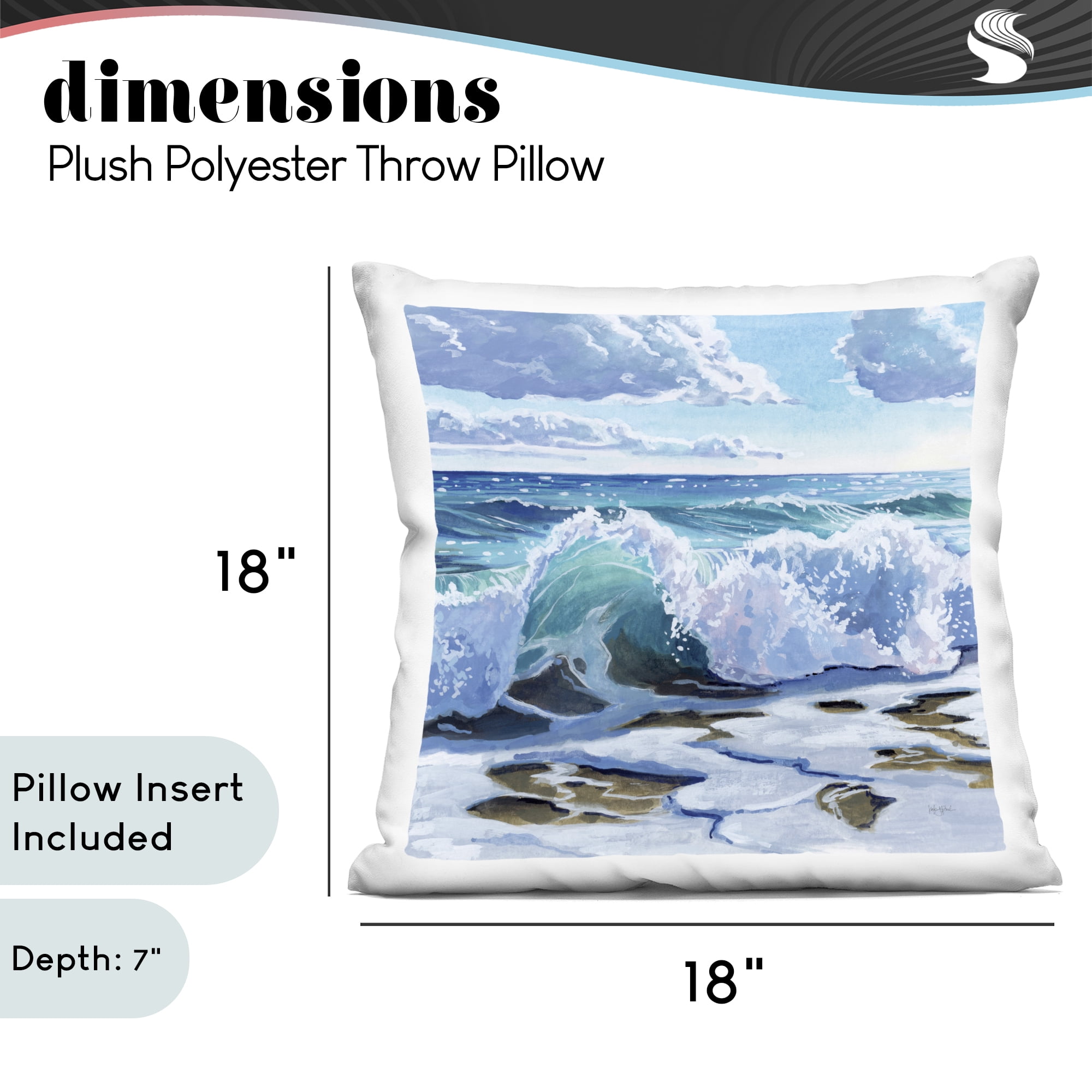 Stupell Industries Curling Aqua Wave on Shore Decorative Printed Throw Pillow, design by Kate Jarvik Birch