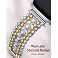 thumbnail image 3 of Wearlizer Stainless Steel Band Compatible with Apple Watch Band for Women 38/40/41/42/44/45/46/49mm, Studded Link Bracelet Strap, Dressy Metal Band for Series 11/10/9/8/7/6/5/4/SE/Ultra, 3 of 7
