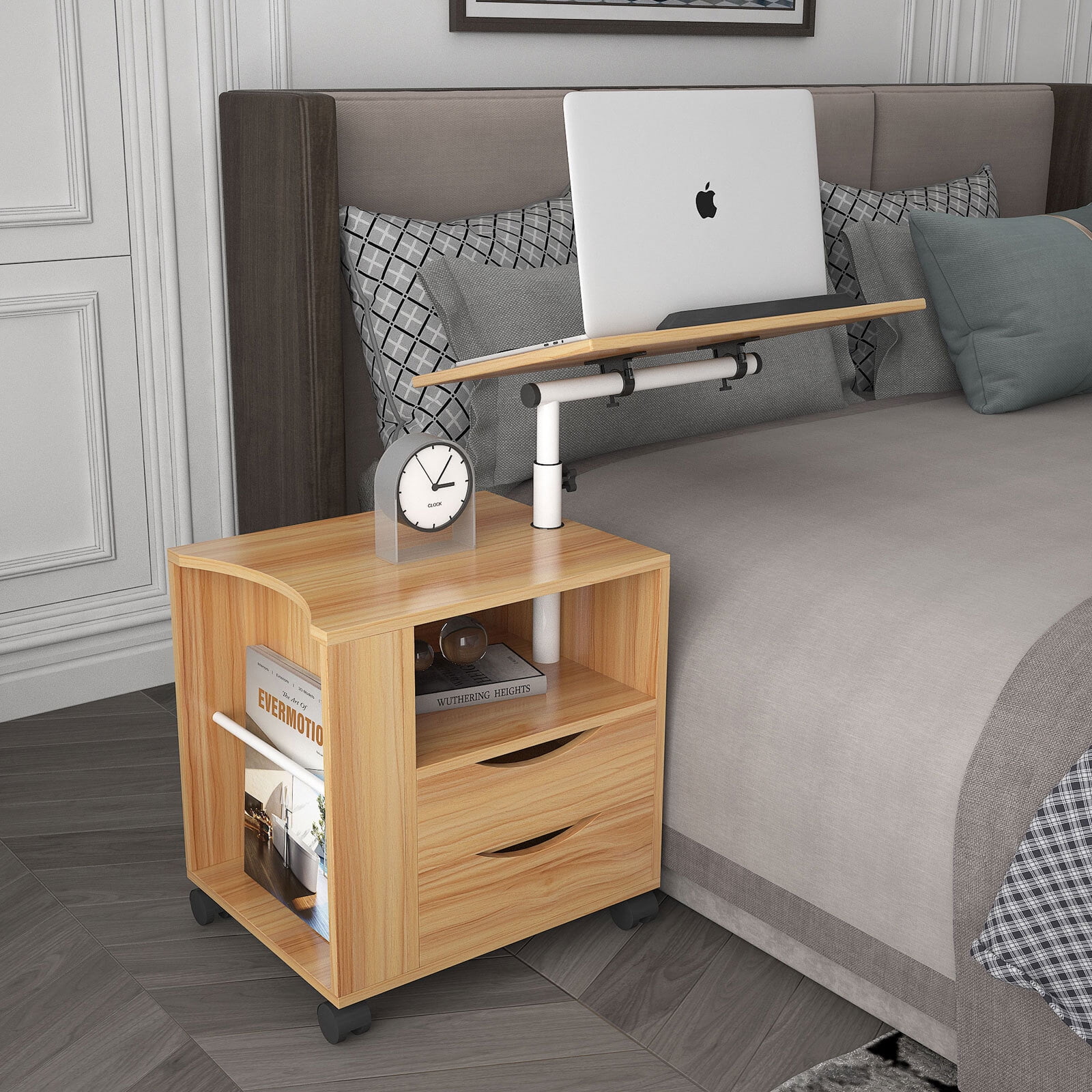 Euroco Height Adjustable Nightstand Overbed End Table with Swivel Top