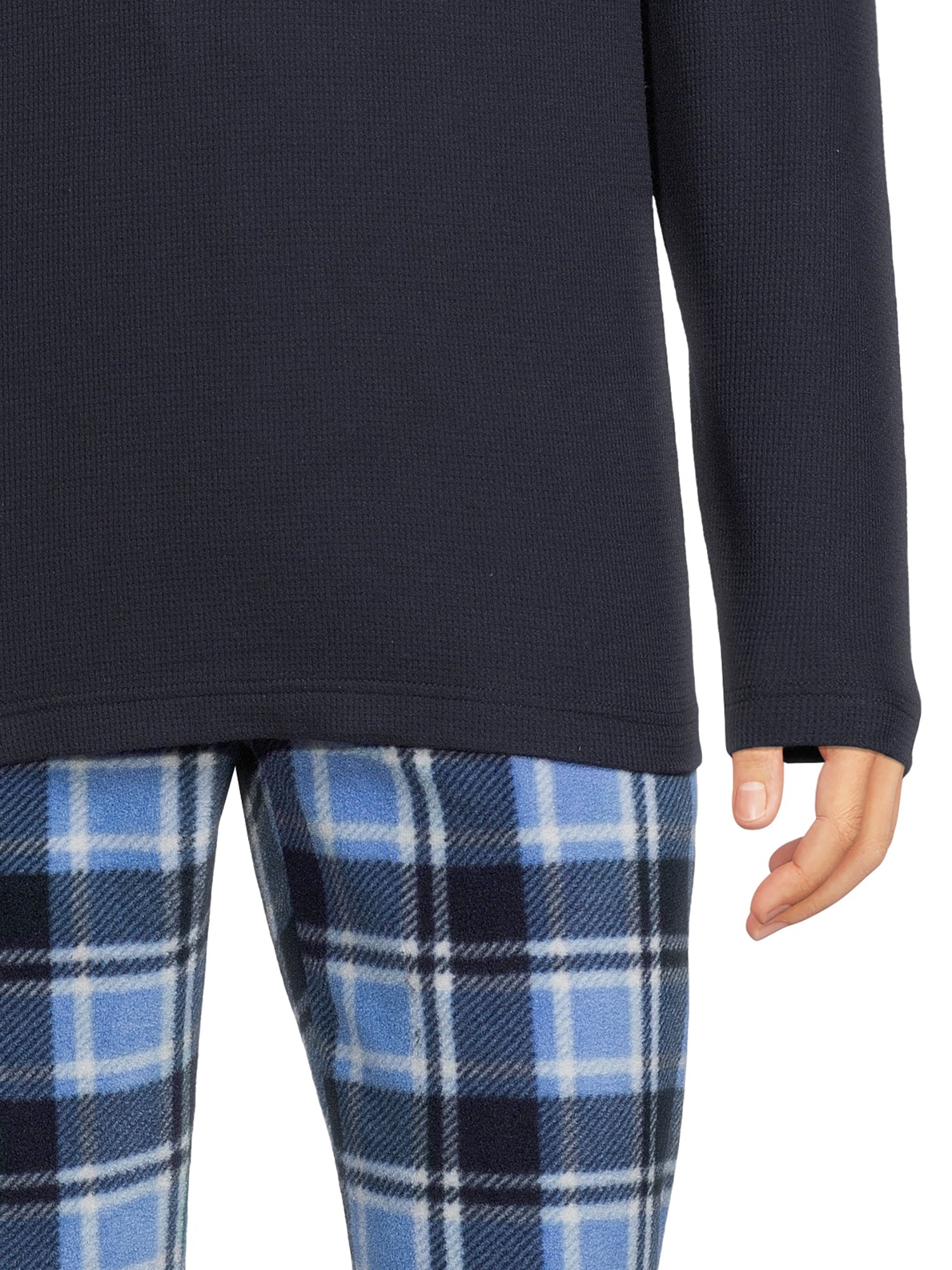Hanes Men's and Big Men's Long Sleeve Waffle Sleep Top and Fleece Pajama Pants Set, 2-Piece