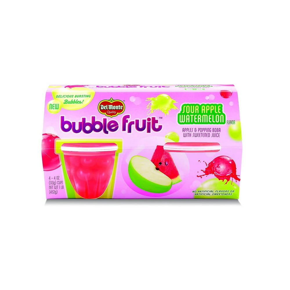 Del Monte Bubble Fruit Cups, Sour Apple Watermelon, 4 Ounce (Pack of 16
